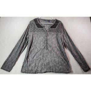 Charles Vogele Shirt‎ Top Women Size Large Gray Animal Print Long Sleeve V Neck